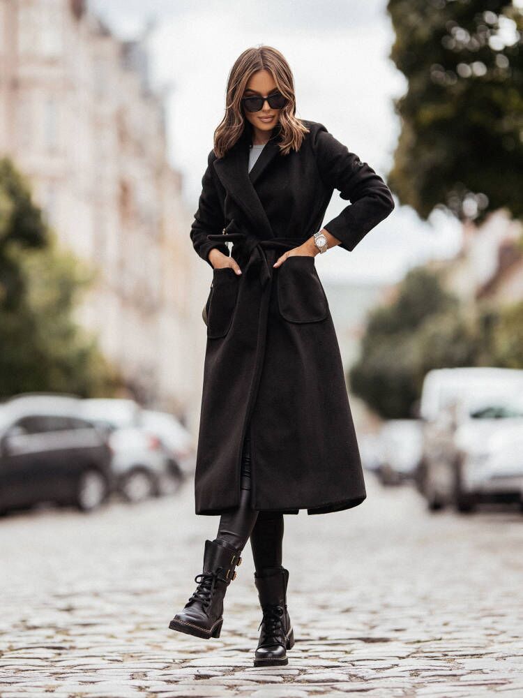 Street-Wave Women's Long Coat Jinte Belted Knee-Length Wool With Wide Lapel Warmth and Deep Pockets