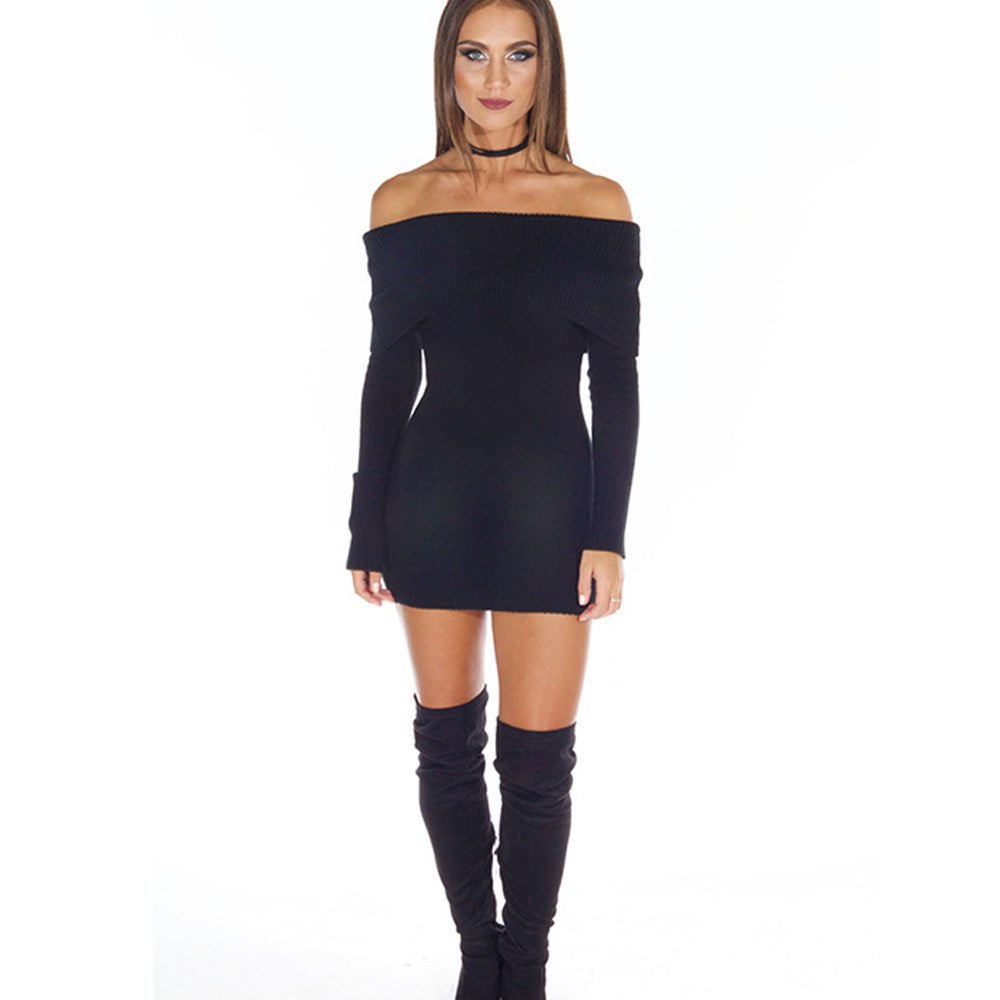 Street Wave Women Off Shoulder Knit Dress With Figure Hugging Fit And Ruched Details