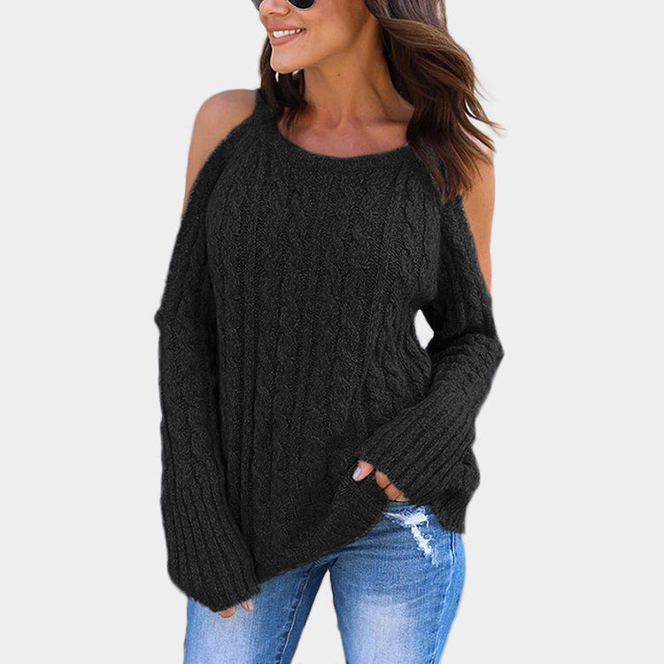 Street-wave Off-Shoulder Knit Sweater with High Collar for Women Cozy Chic Cold Shoulder Top
