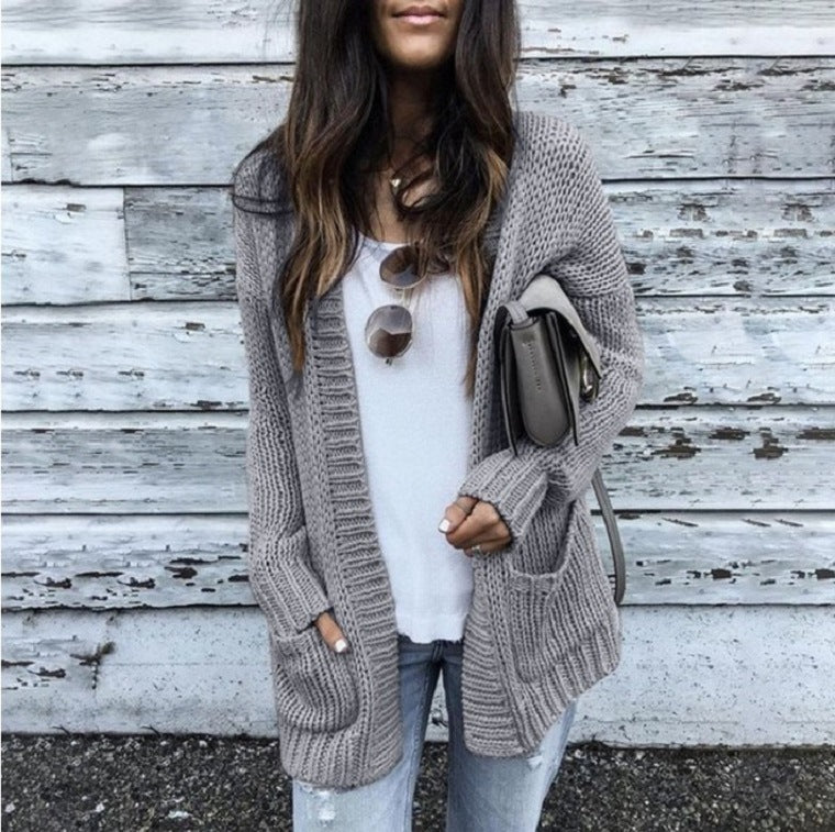 Streetwave Women Chunky Knit Cardigan With Pockets And Open Front For Effortless Style