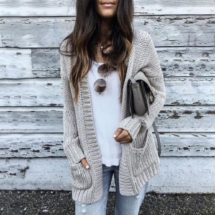 Streetwave Women Chunky Knit Cardigan With Pockets And Open Front For Effortless Style