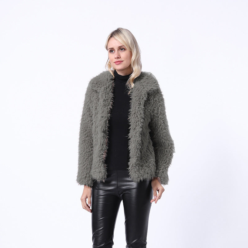 Street-Wave Women's Luxurious Faux Fur Jacket With Elegant Collar And Side Pockets For Fashionable Women