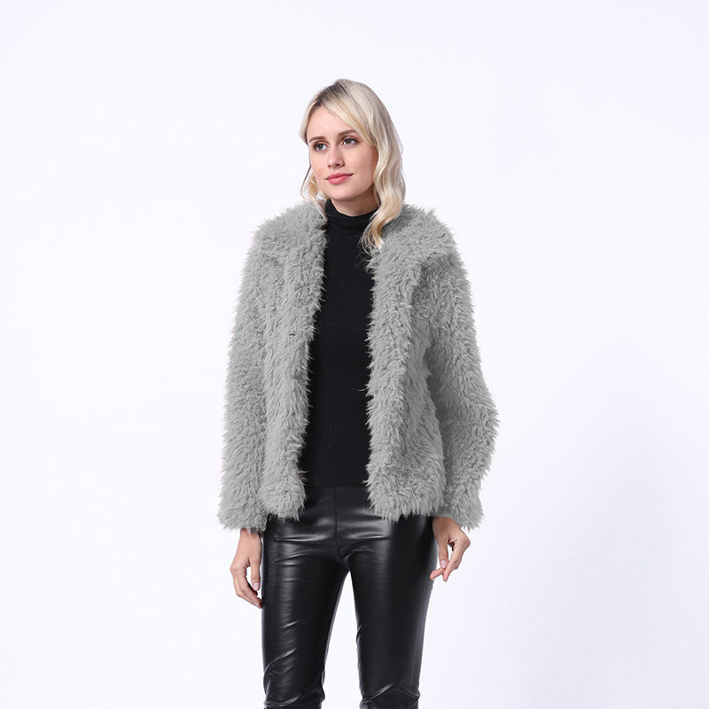 Street-Wave Women's Luxurious Faux Fur Jacket With Elegant Collar And Side Pockets For Fashionable Women