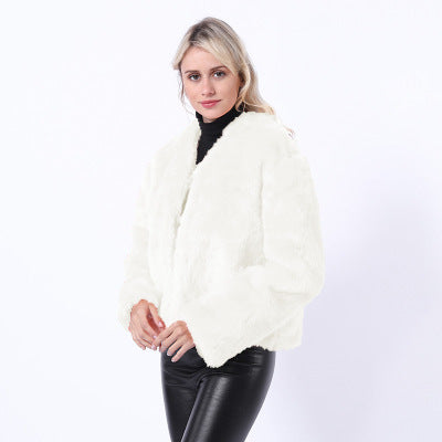 Street Wave Short Pink Faux Fur Jacket For Women With Modern Cut And Wide Sleeves Cozy Warmth