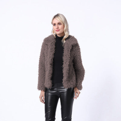 Street-Wave Women's Luxurious Faux Fur Jacket With Elegant Collar And Side Pockets For Fashionable Women