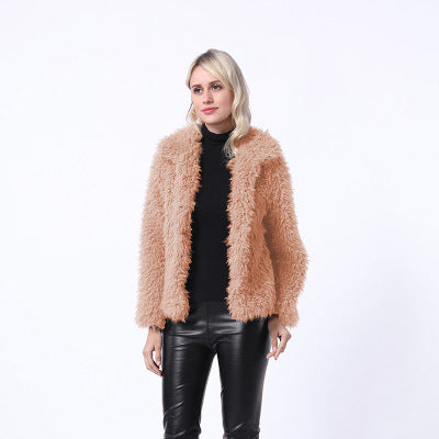 Street-Wave Women's Luxurious Faux Fur Jacket With Elegant Collar And Side Pockets For Fashionable Women