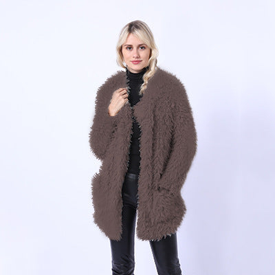 Streetwave Women's Fluffy Faux Fur Throw Coat With Pockets And Cozy Collar Soft Lining For Extra Warmth