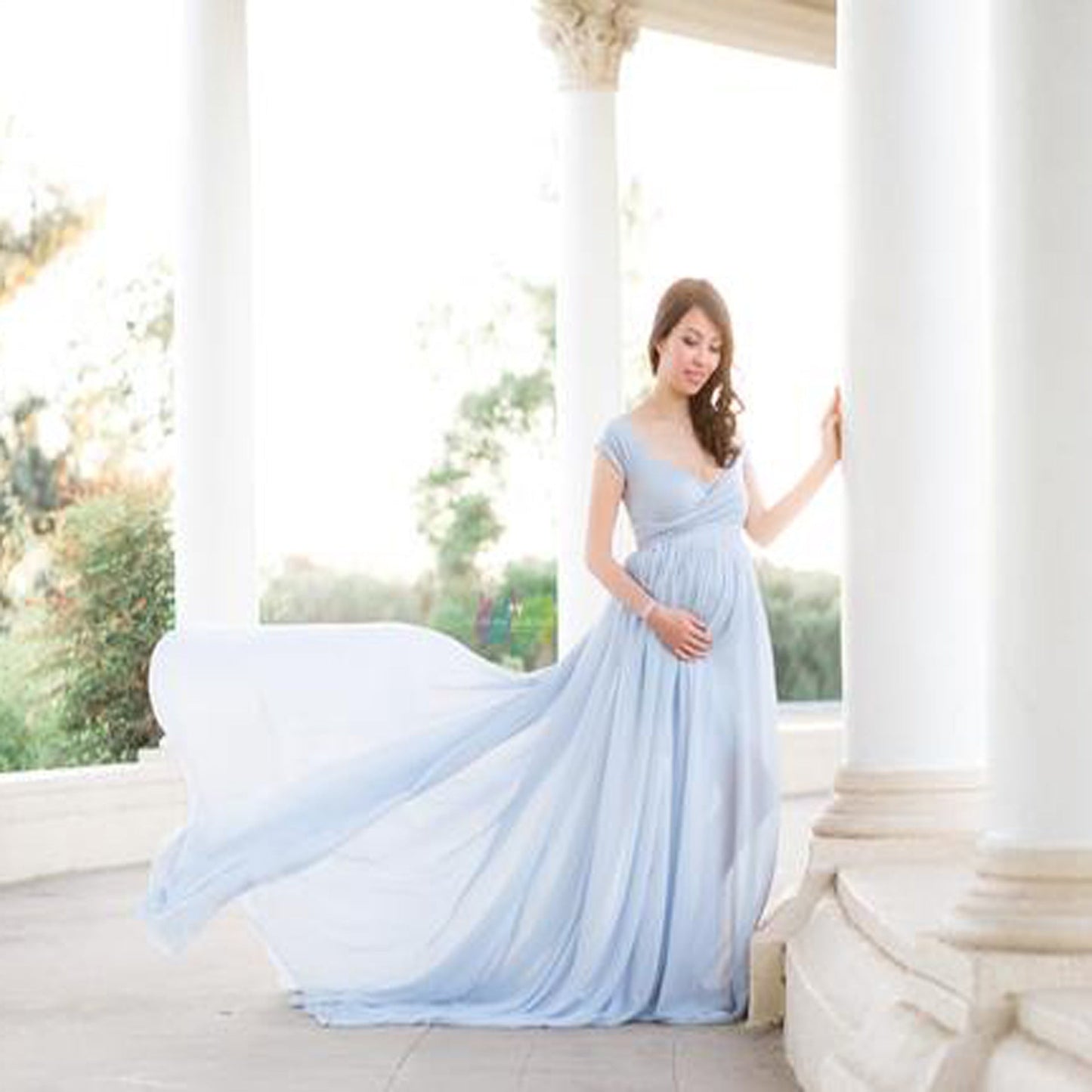 Street-Wave Maternity Gown With Wrap Closure For Moms-To-Be