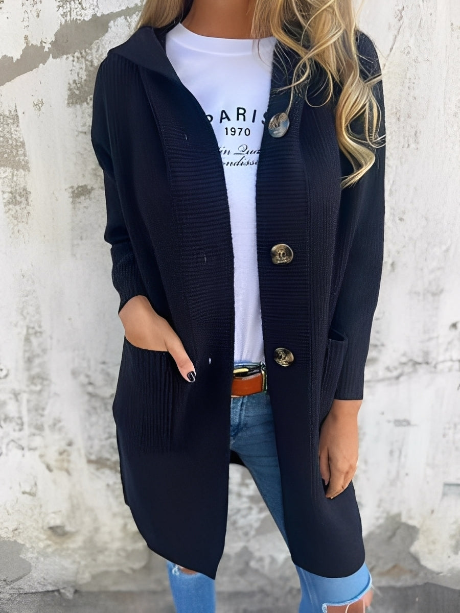 Street-wave Long Hooded Cardigan For Women - Cozy Knitwear With Relaxed Fit And Everyday Chic