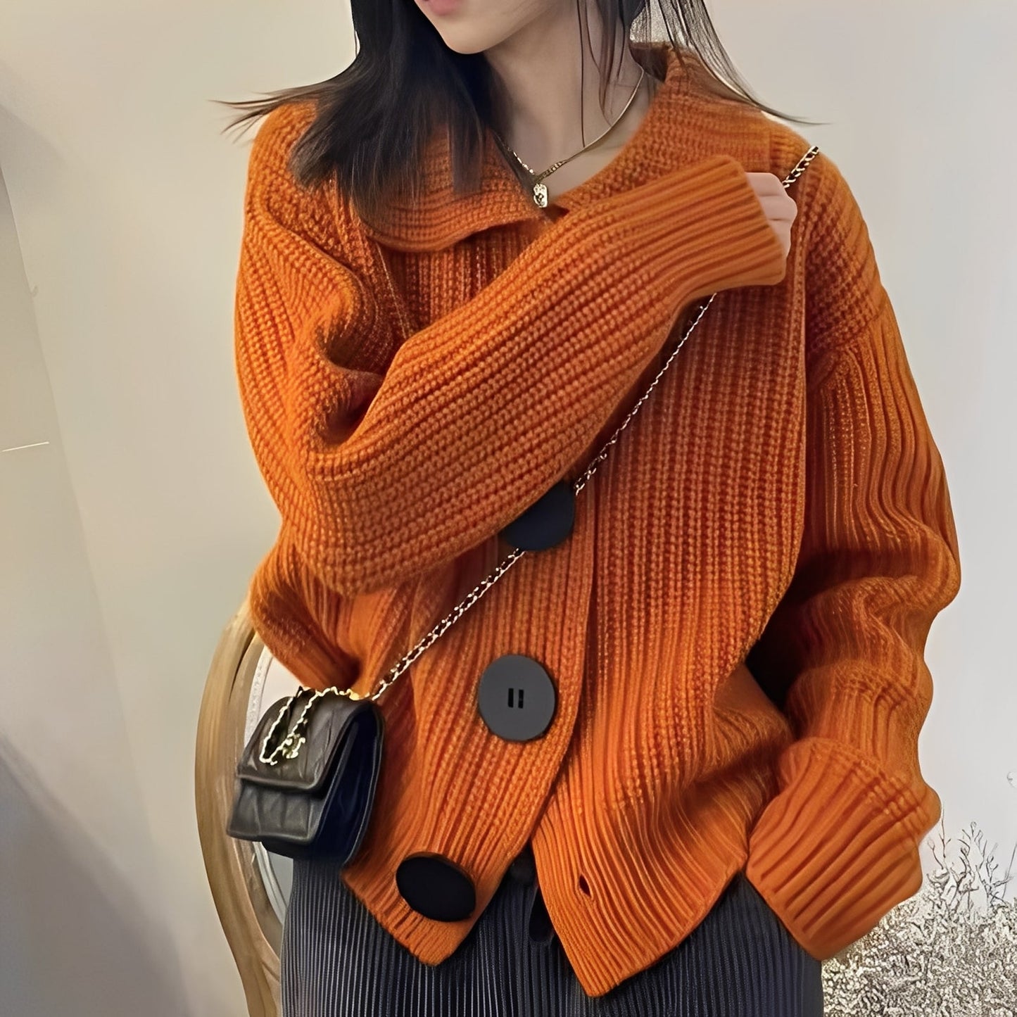 Street-Wave Cardigan With Large Buttons Cozy Knit For Women Winter Wardrobe Effortless Chic Warmth