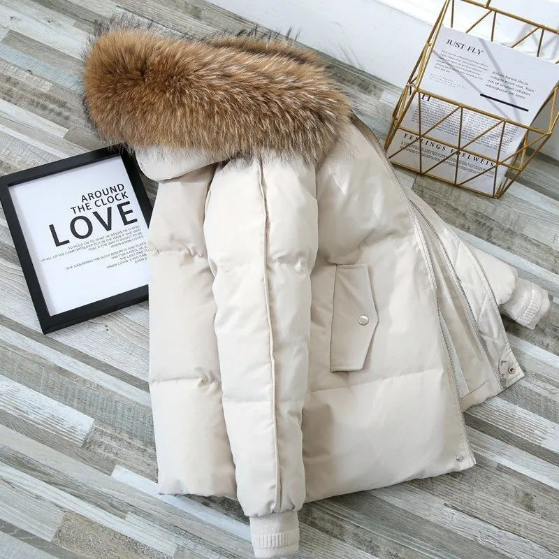 Street-wave Fur Hooded Puffer Coat For Women With Plush Fur Trim Warm Winter Parka