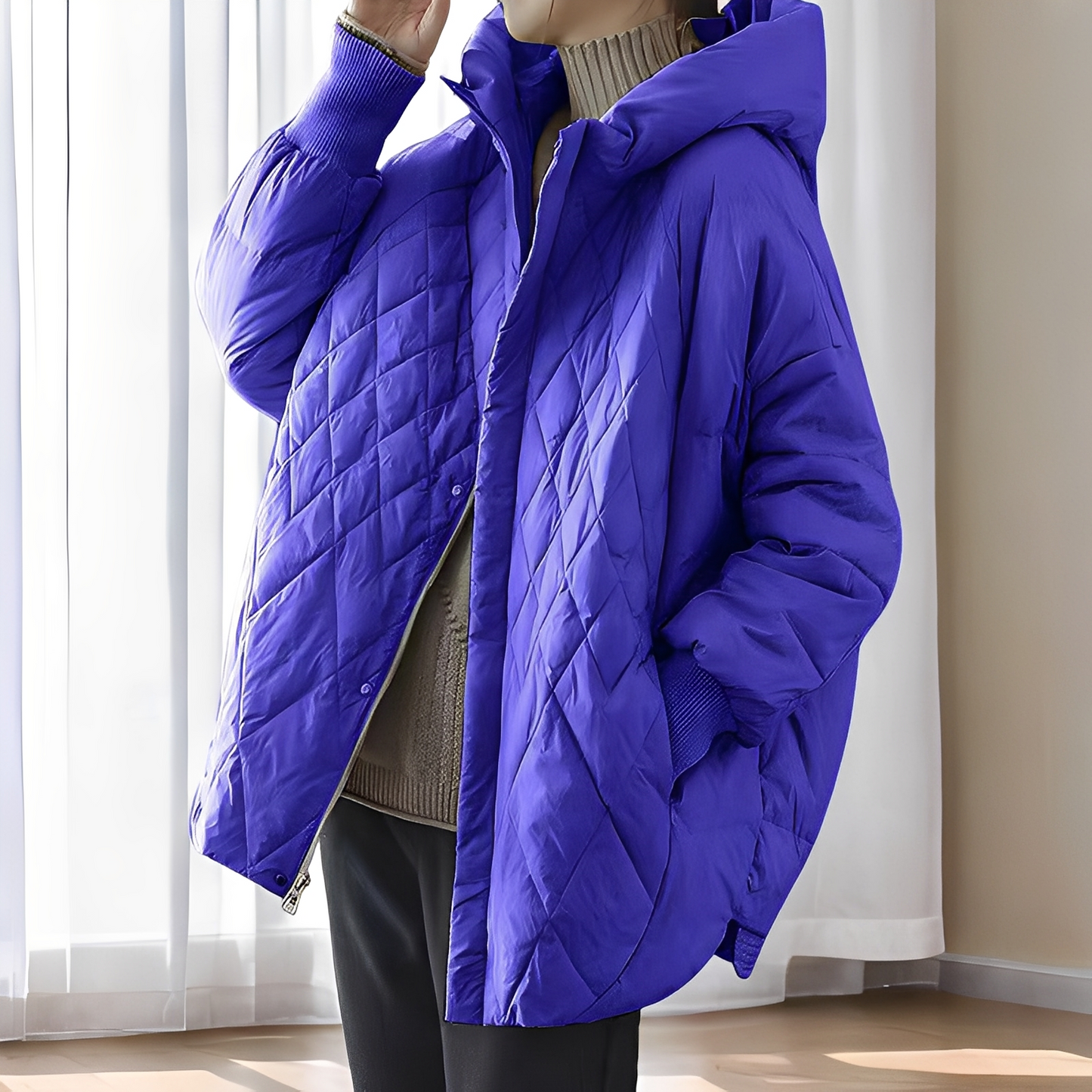 Street Wave Diamond Quilted Puffer Coat For Women Cozy Warm Down Jacket With Front Zip Closure