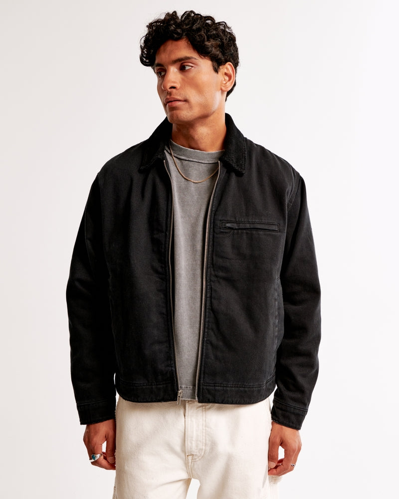 Street-Wave Work Jacket With Zip Corduroy Collar Warm Rugged Style for Urban Professionals
