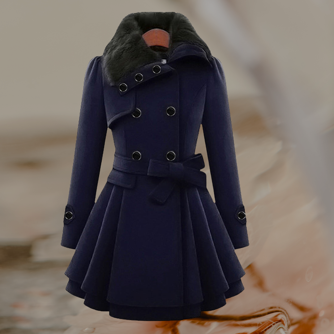 Double-Breasted Coat Street-Wave Elegant Warmth With Faux Fur Collar Belted For Fashion-Forward Women