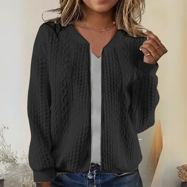 Street Wave Zip Jacket For Women Comfortable Structured Knit With Cozy Fit And Effortless Chic