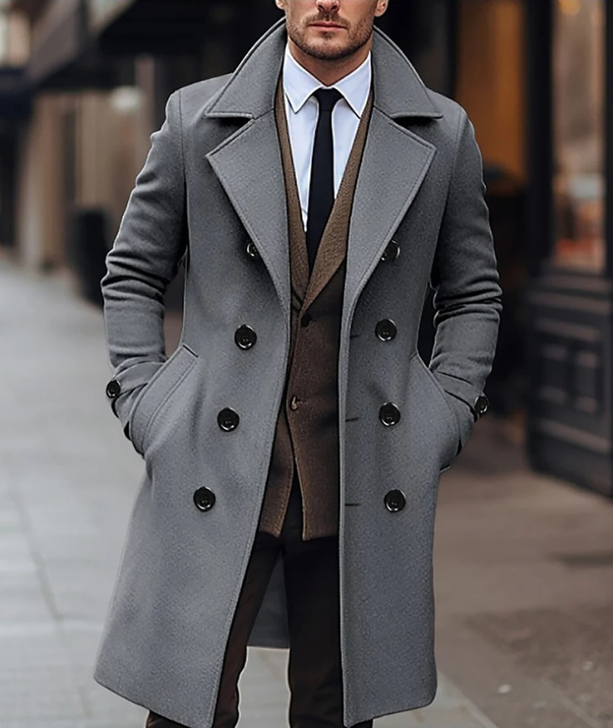 Street-Wave Men's Double Breasted Wool Coat With Wide Lapels For Elegant Winter Warmth And Style