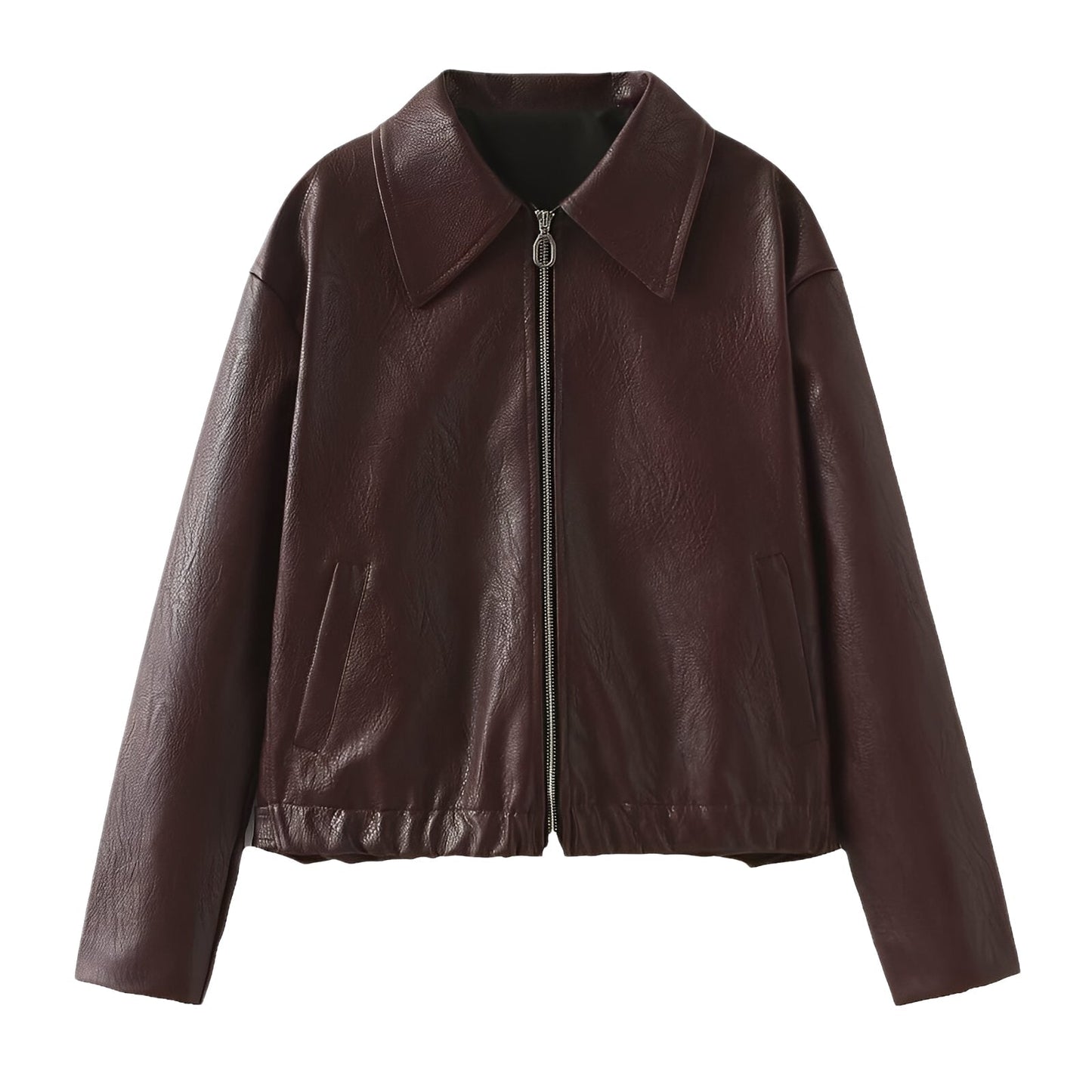 Street-Wave Faux Leather Jacket For Women Zip Front With Lapel Collar And Luxe Comfort Burgundy