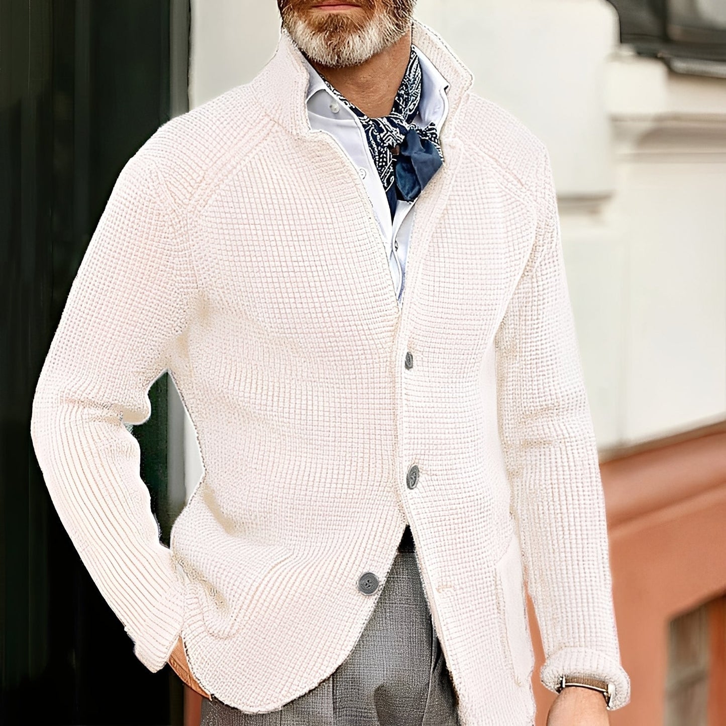 Street-Wave Mens Knit Cardigan With Elegant Structured Knit For Versatile Everyday Wear