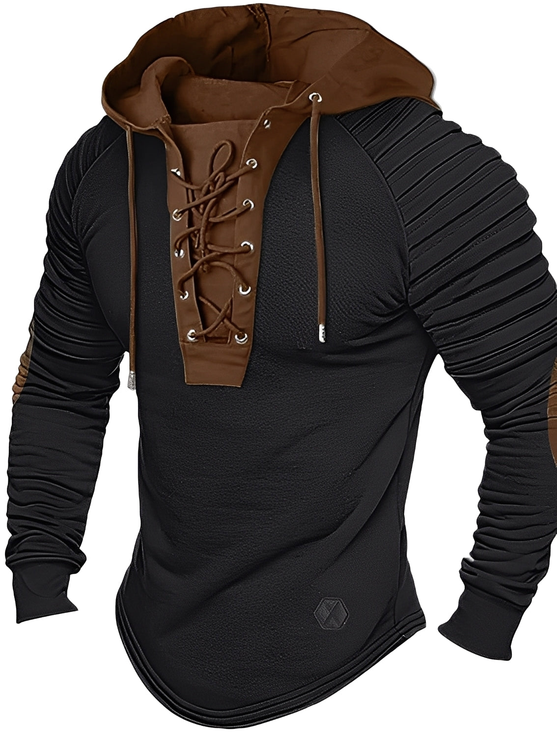 Streetwave Hooded Cotton Knit Pullover For Men With Lace Up Front And Quilted Shoulders For Warmth And Classic Style