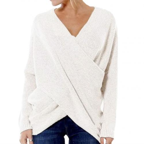 Street Wave Women's Ribbed Wrap Sweater With V Neck Elegant Flattering Fit For Casual Or Festive Wear