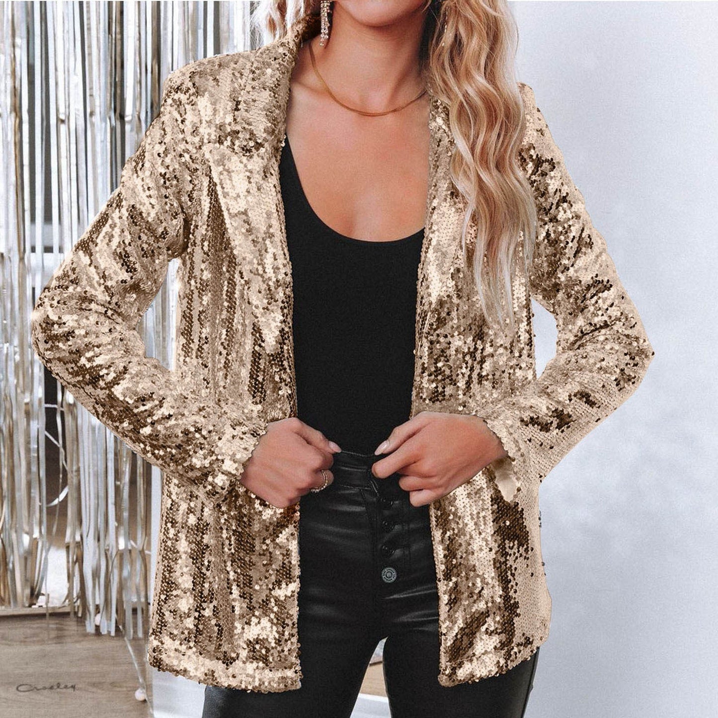 Street-wave Sequin Blazer for Women Sparkling Silver Glitter Shine Party Ready for Events