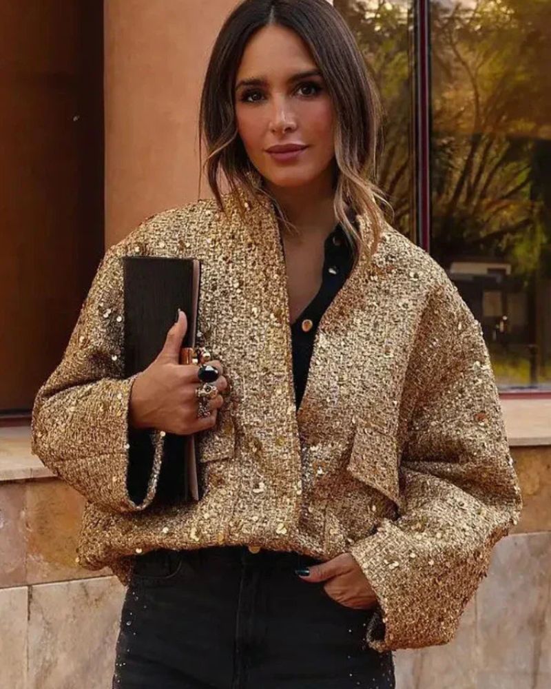 Street-wave Sequin Bomber Jacket For Women With Glittering Shine And Bold Style For Party