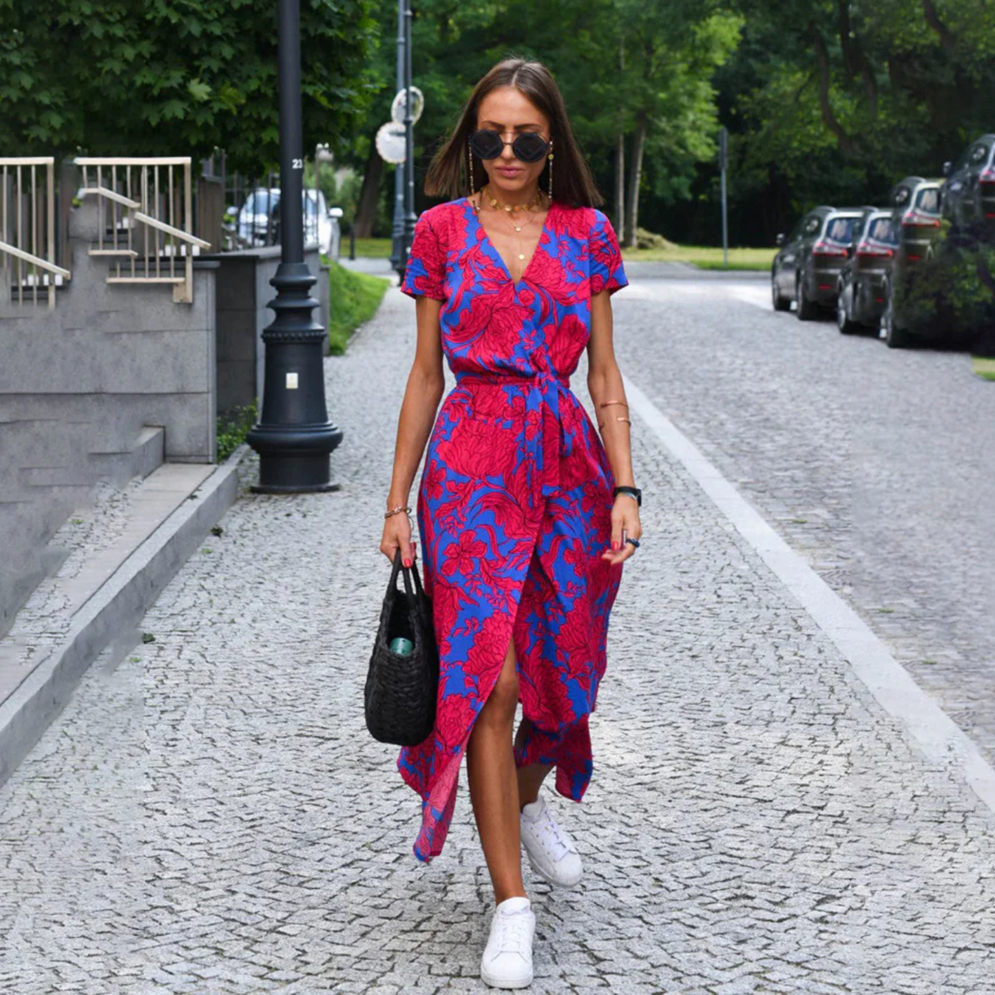 Streetwave Womens Wrap Midi Dress With Belt Elegant Flowing Silhouette Versatile For Day To Evening