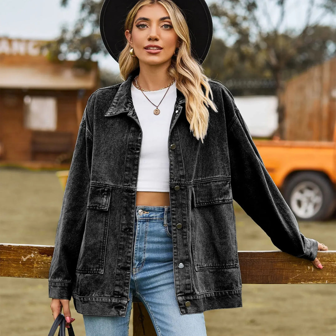 Street Wave Vintage Denim Jacket For Women With Oversized Fit And Timeless Charm