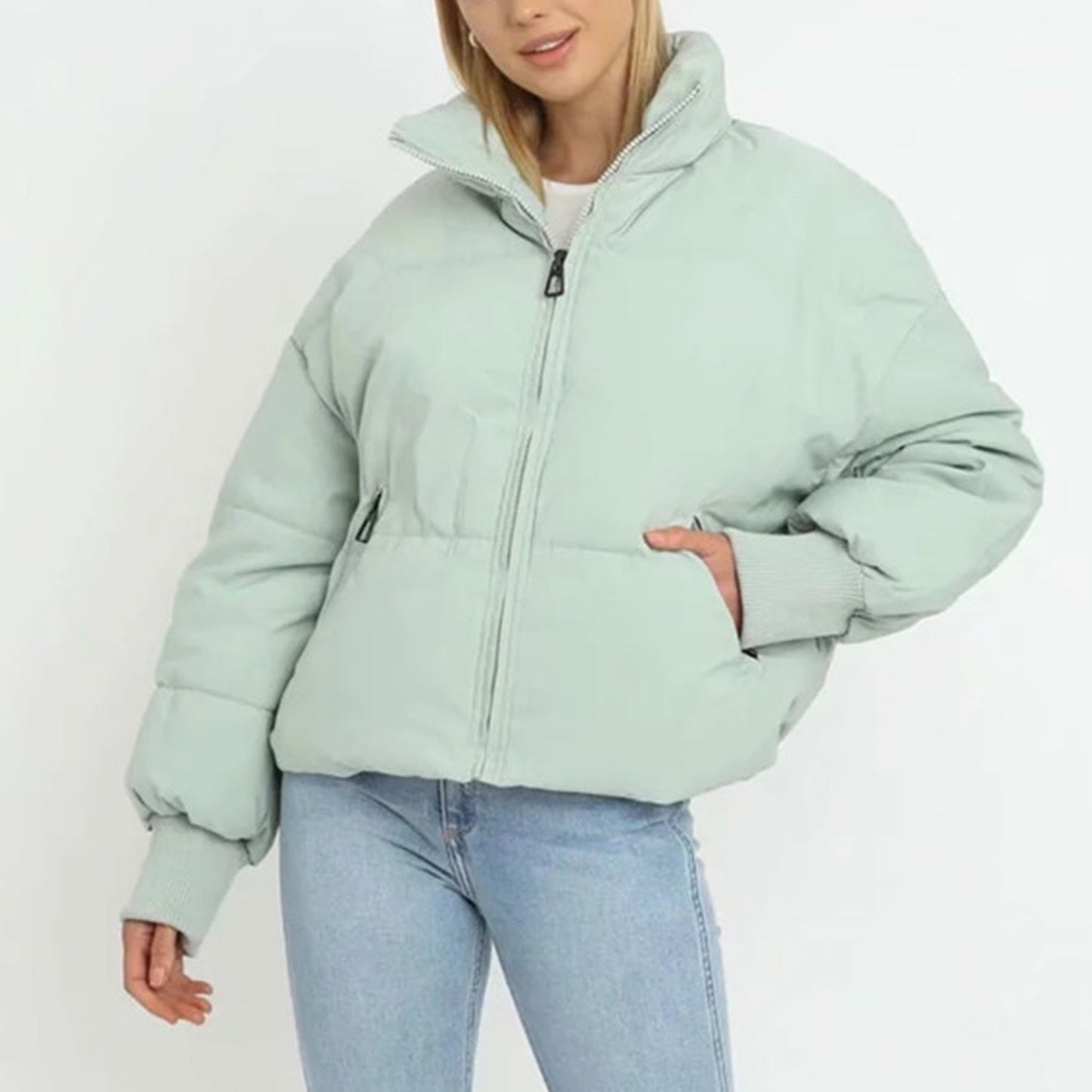 Street-wave Short Puffer Jacket With Front Zipper For Streetwear Fans Bold And Cozy