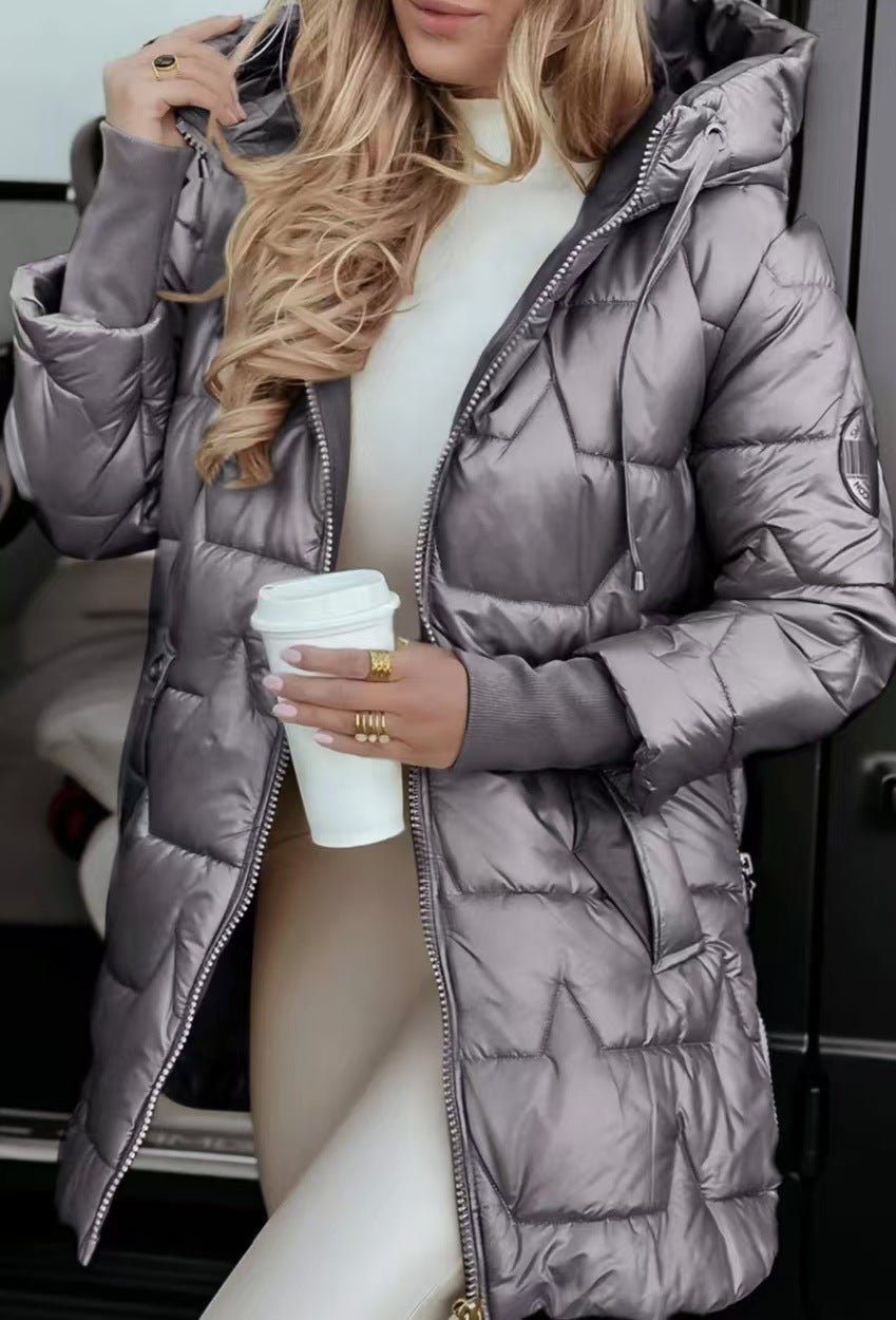 Street Wave Down Jacket With Hood For Women Warm Puffer Coat Windproof Everyday Wear