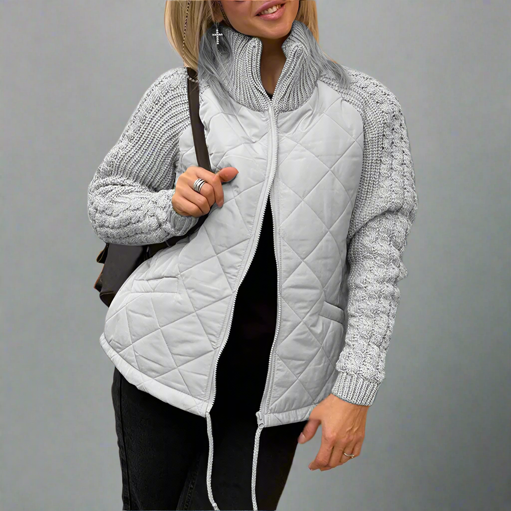 Street-wave Quilted Jacket With Knit Sleeves For Autumn Warmth And Womens Everyday Casual Style