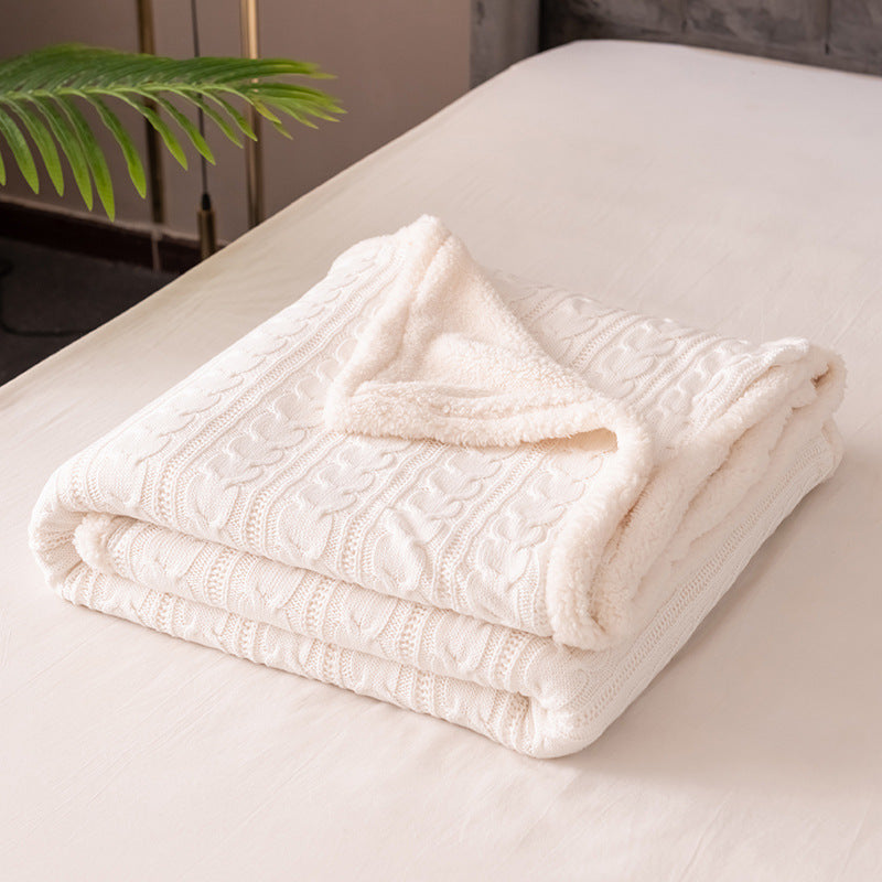 Cozy Cable Knit Sherpa Throw Blanket