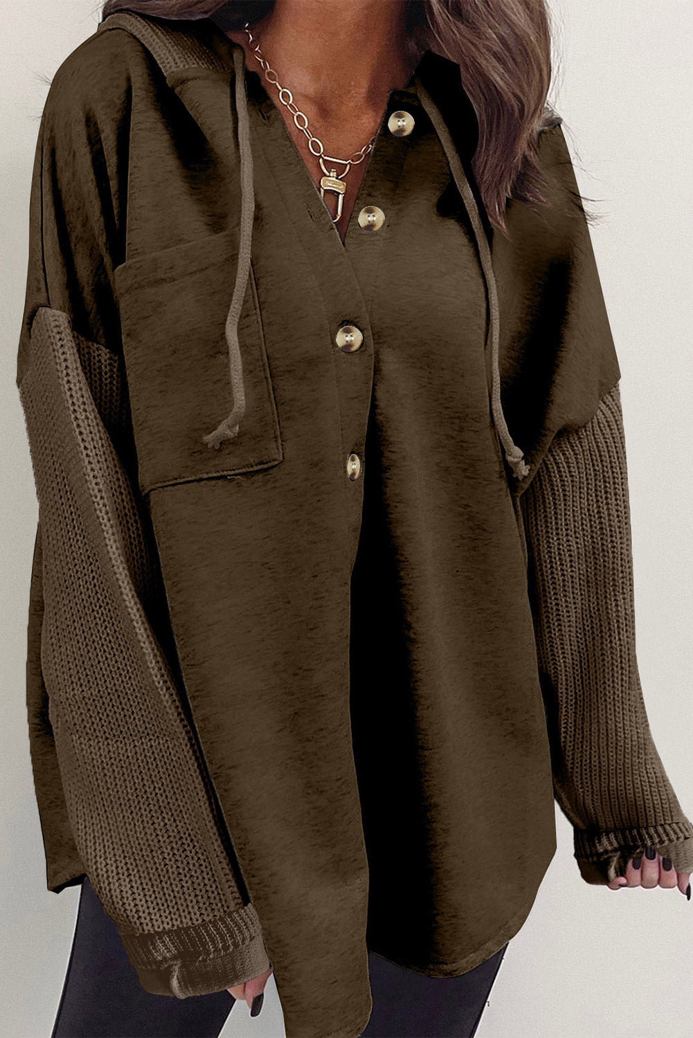 Street-wave Hooded Cotton-Blend Blouse For Women Cozy Versatile Comfort With Button Details