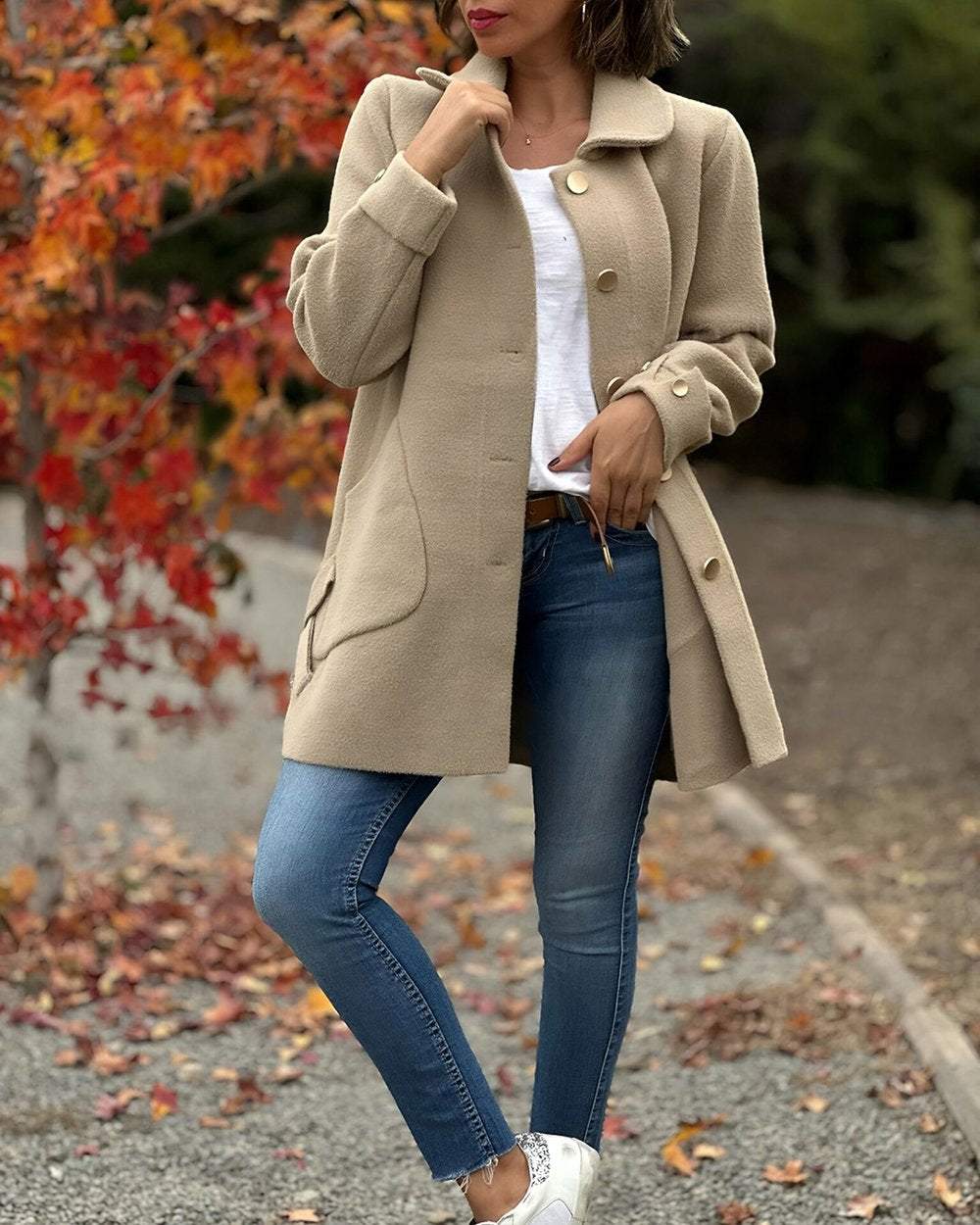 Street-Wave Women's Beige Jacket With Side Knot Detail, Elegant Cozy Outerwear For Everyday Style