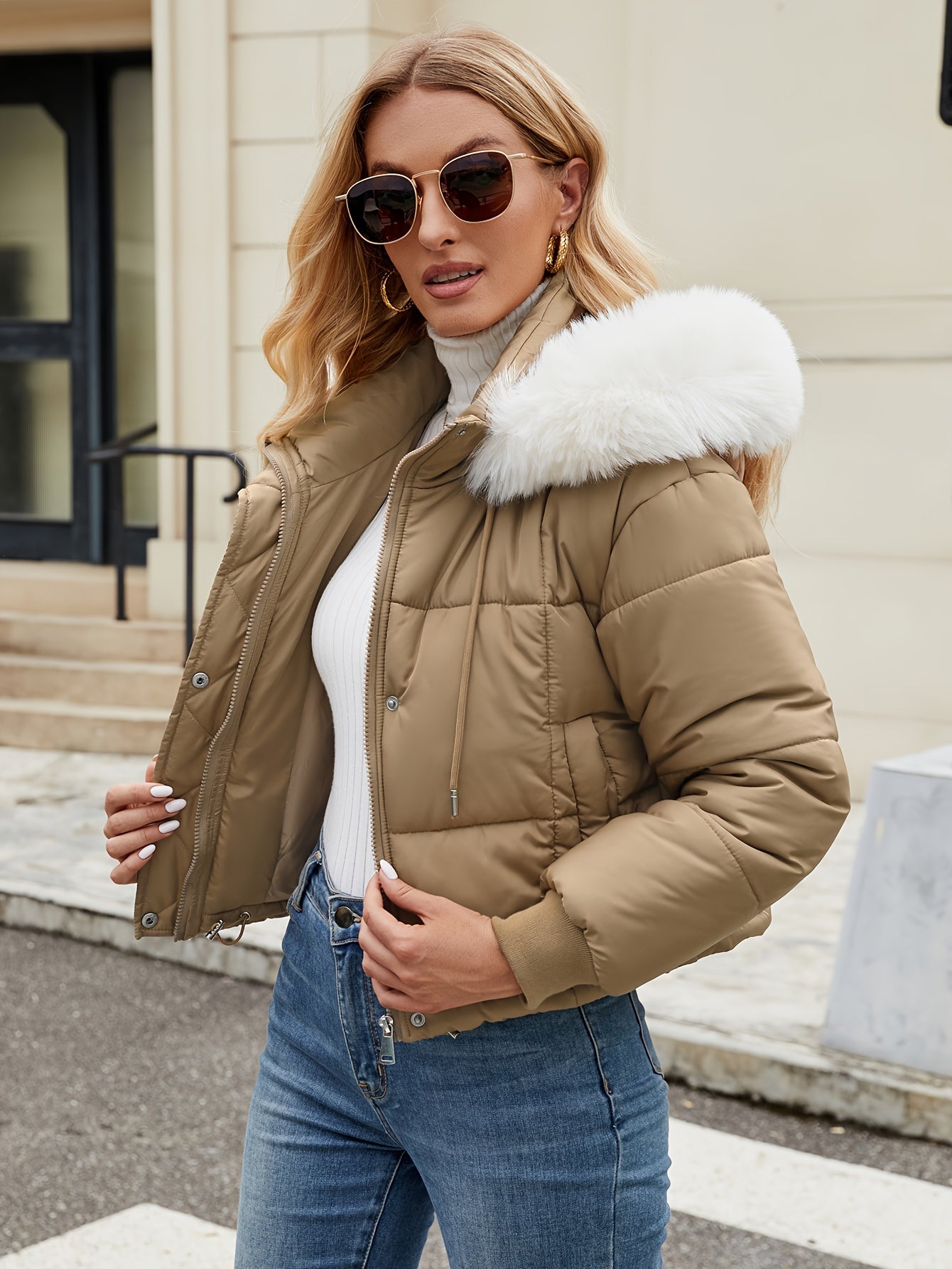 Streetwave Womens Winter Puffer Jacket With Fur Hood For Cold Weather Warmth And Chic Style