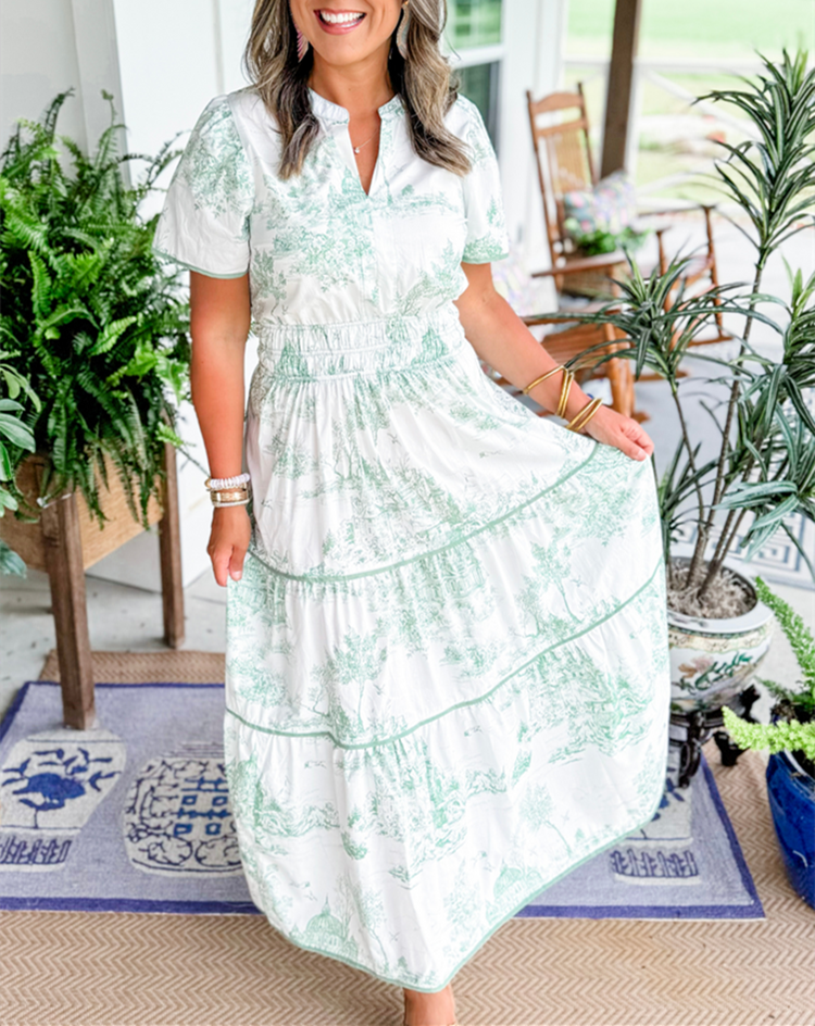 Nova Toile Print Maxi Dress Street-Wave For Women All Day Wear Versatile