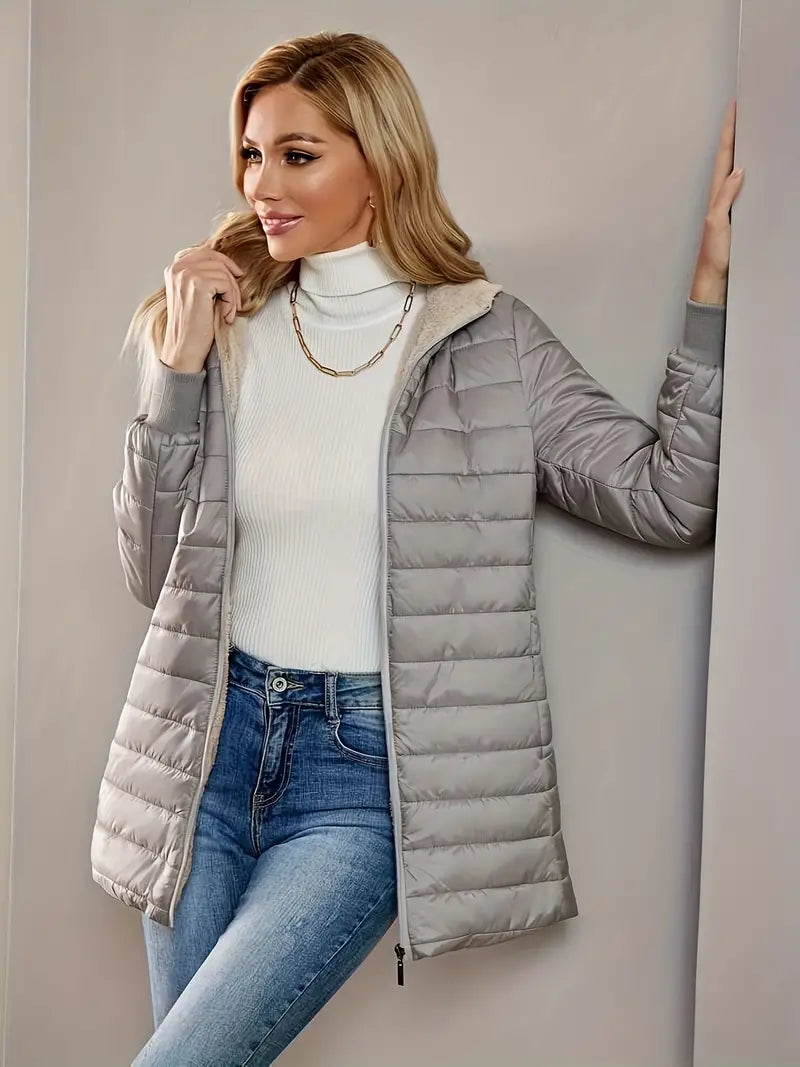 Street-Wave Women's Padded Fleece Zip Jacket With Hood For Cozy Warmth And Everyday Style