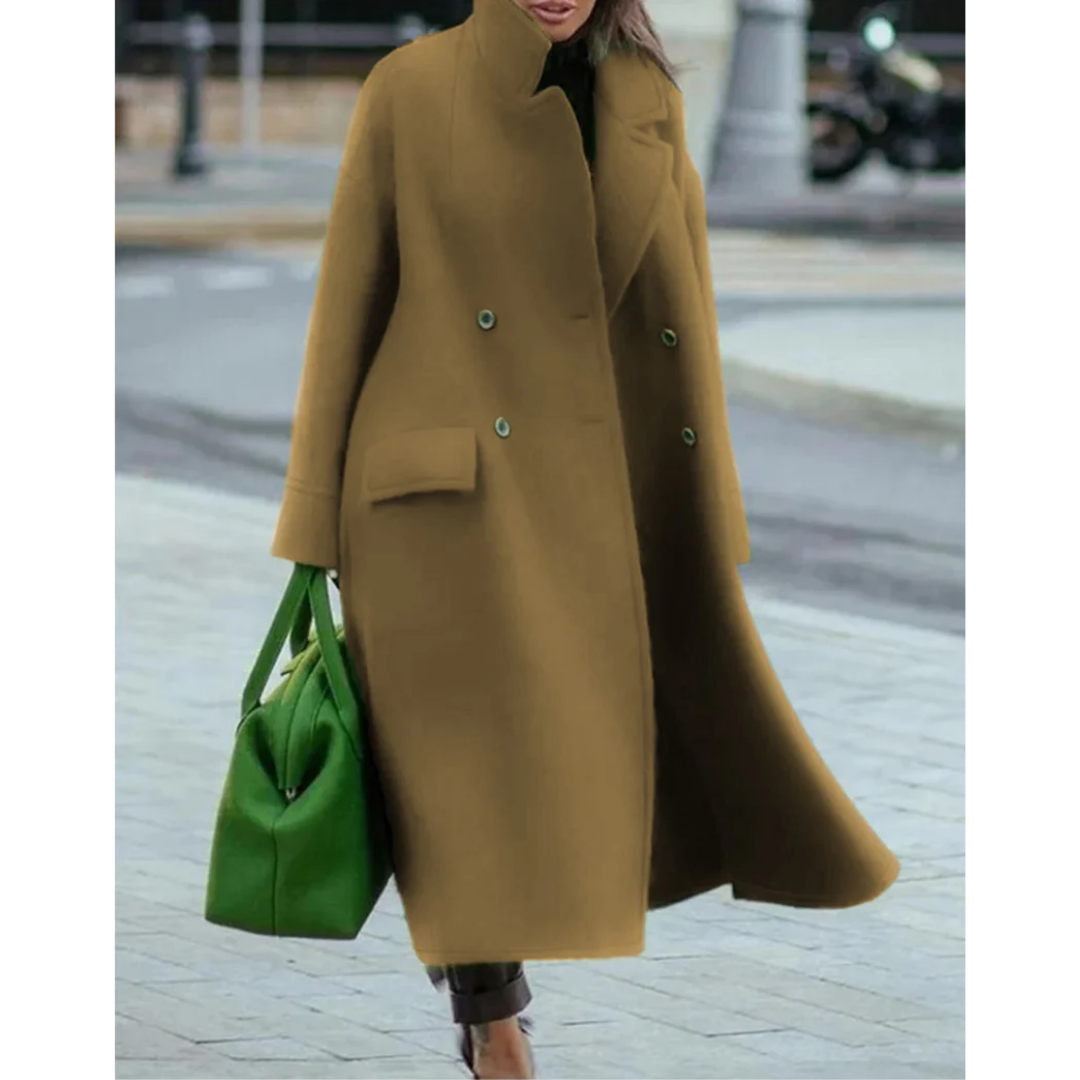 Street Wave Warm Long Double Breasted Coat For Women With Elegant Silhouette And Retro Charm