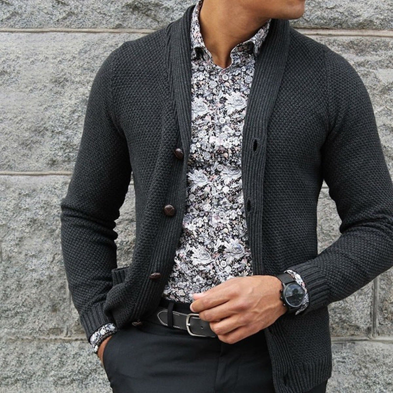 Street-wave Men's Knit Cardigan With Elegant Button Details And Textured Knit For Fashion-Forward Men