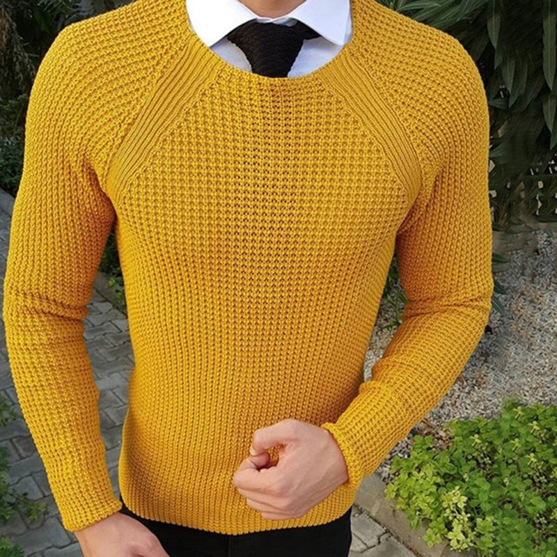 Mens Fine Knit Sweater With Structured Wave Pattern Crew Neck Street-wave For Him Durable And Stylish