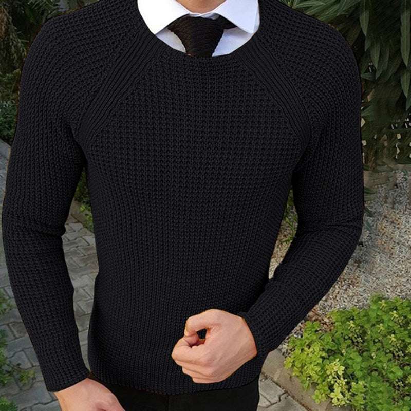 Mens Fine Knit Sweater With Structured Wave Pattern Crew Neck Street-wave For Him Durable And Stylish