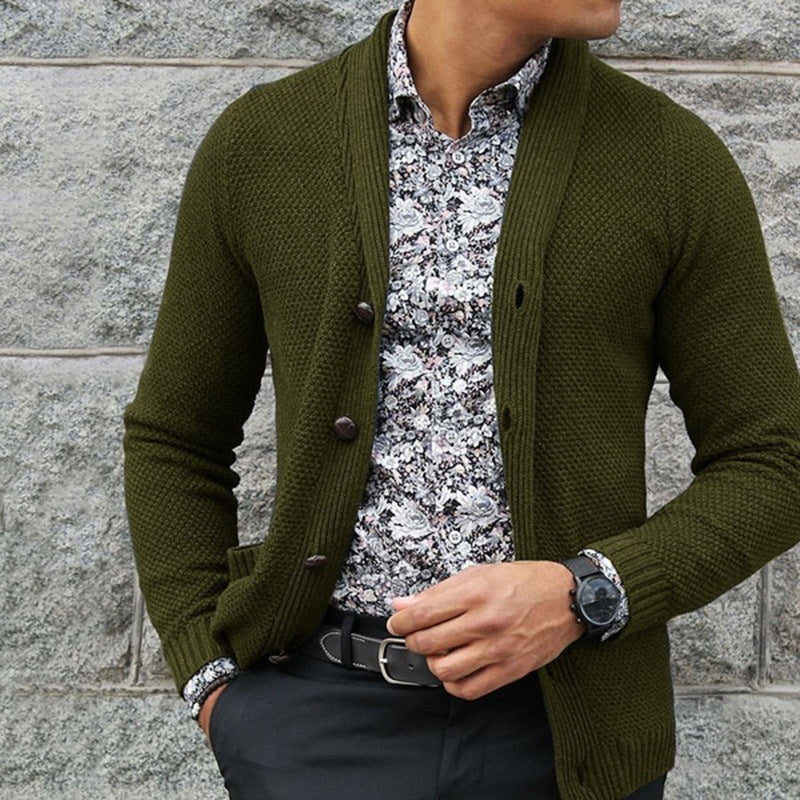 Street-wave Men's Knit Cardigan With Elegant Button Details And Textured Knit For Fashion-Forward Men