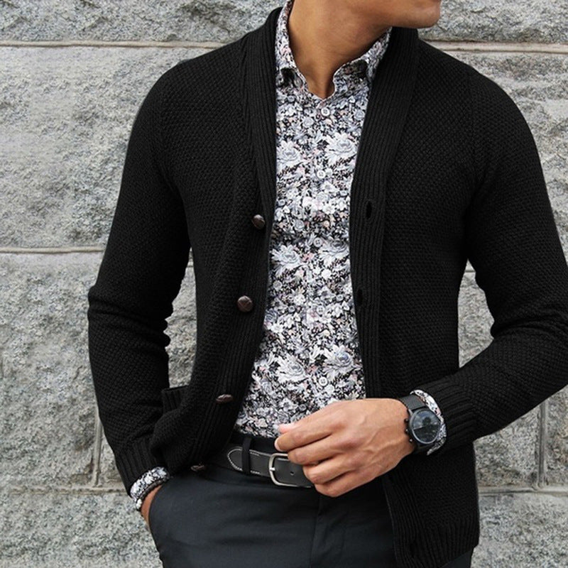 Street-wave Men's Knit Cardigan With Elegant Button Details And Textured Knit For Fashion-Forward Men