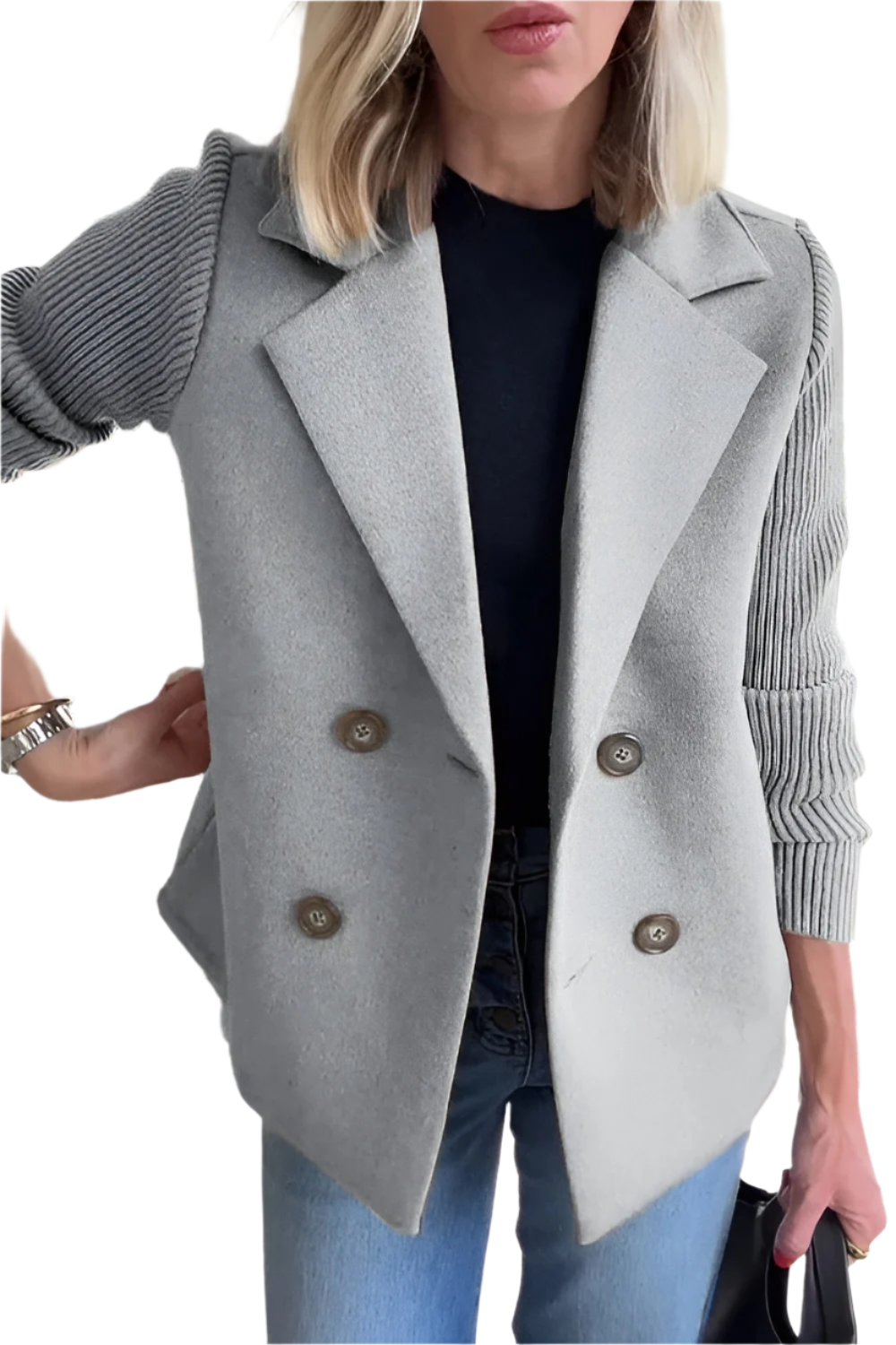 Street-wave Vegan Wool Blazer With Knit Sleeves For Modern Eco Conscious Women Effortless Style