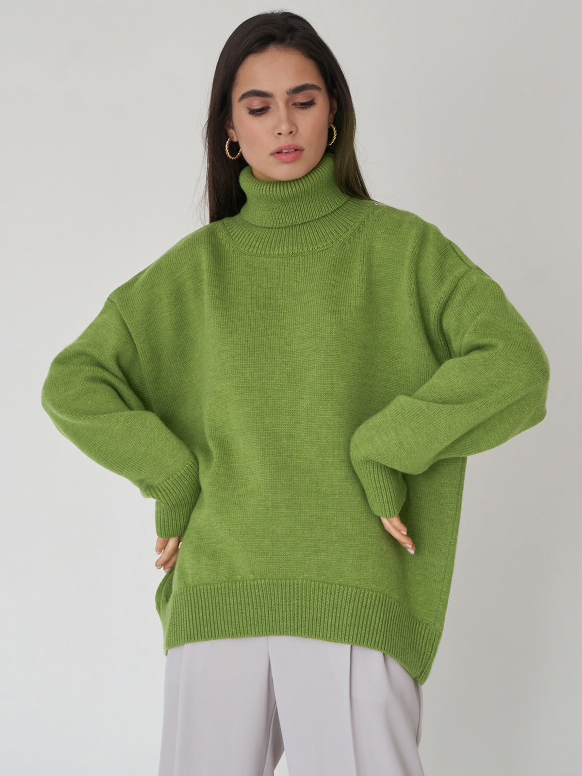 Street-wave Cozy Oversized Turtleneck Sweater For Women Soft Knit Easy Care Effortlessly Chic Winter Warmth