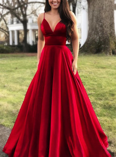Streetwave A Line Evening Dress Deep V Neck With Thin Straps For Women Elegant Gown For Special Occasions