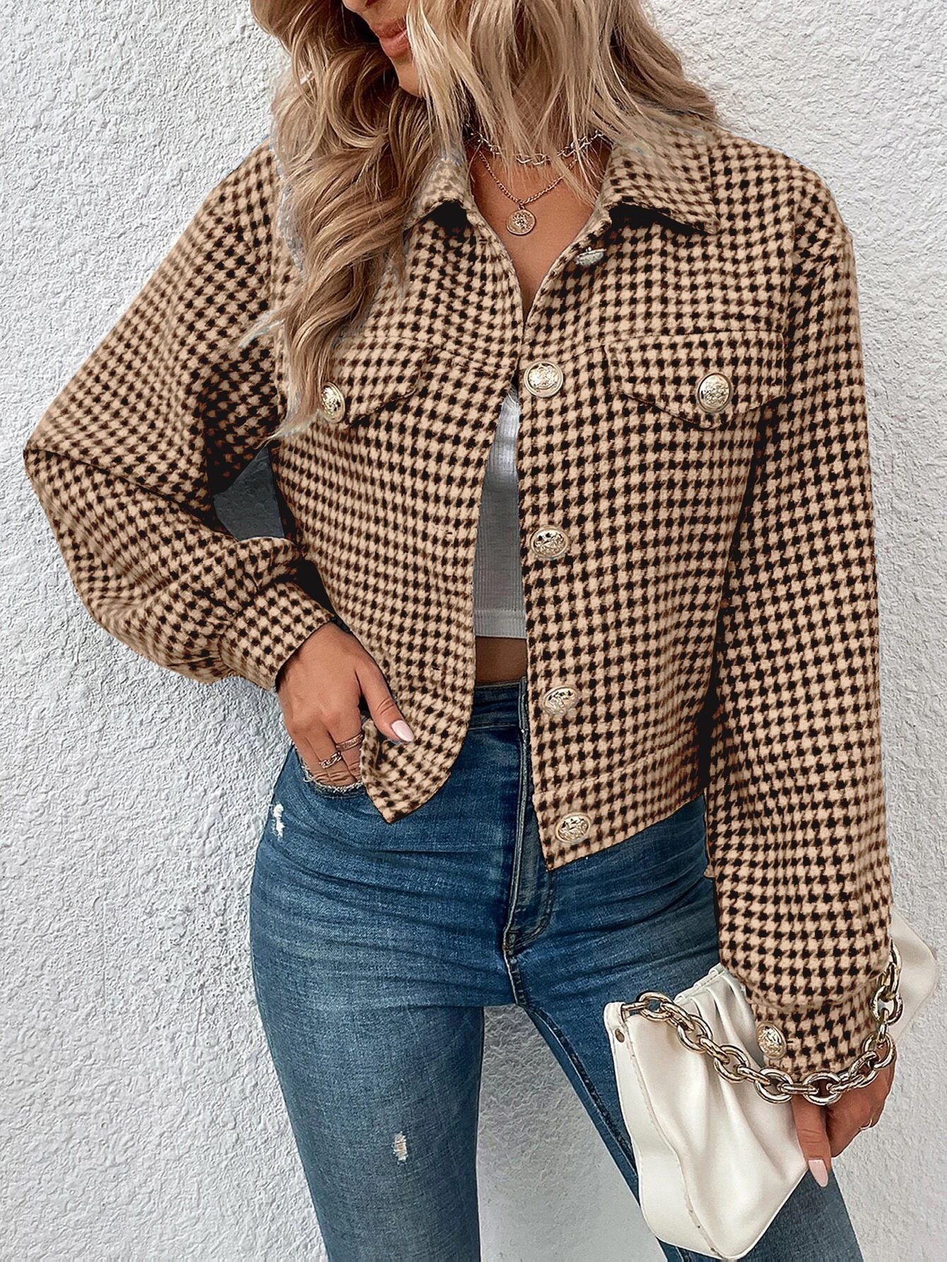 Street-wave Houndstooth Jacket For Women - Classic Yet Modern Everyday Elegance Style