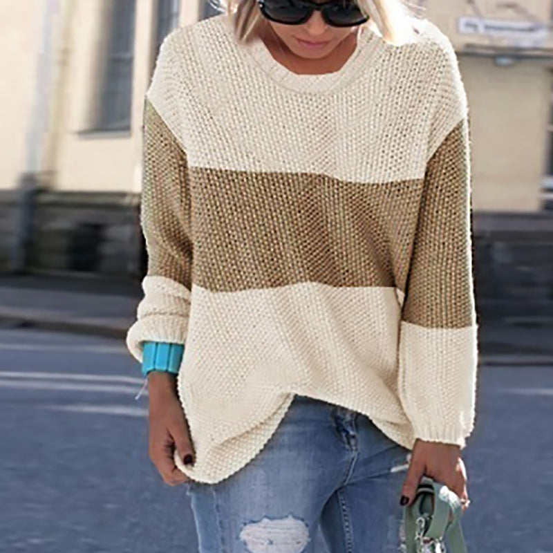 Street Wave Women's Chunky Knit Sweater With Relaxed Fit And Striped Pattern For Everyday Casual