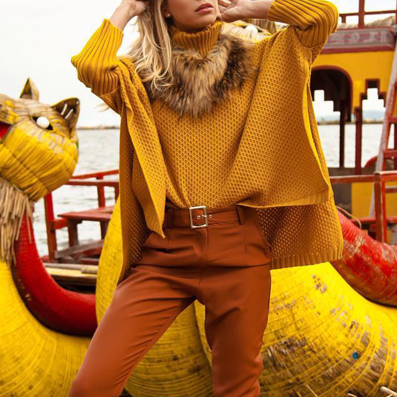 Women's Knit Sweater Street-wave High Neck With Textured Knit Pattern Cozy Chic For Everyday Style For Modern Women