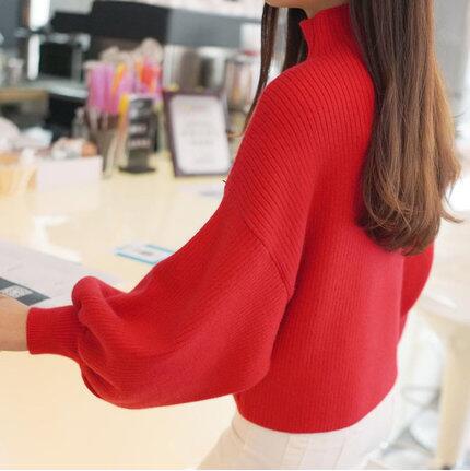 Street-wave Women’s Wool Pullover With Oversized Sleeves And High Collar For Cozy Luxury